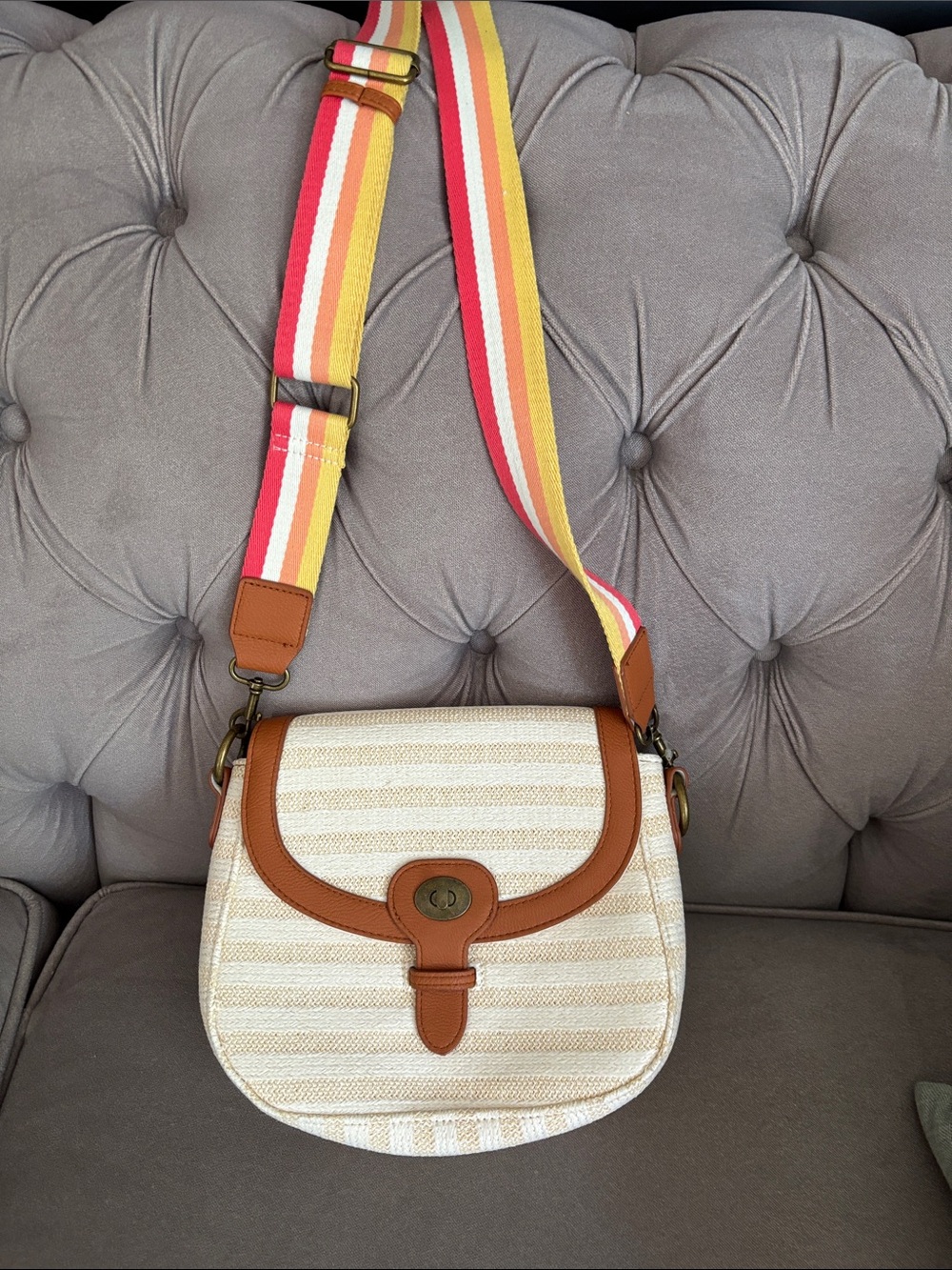 Universal Thread Cream Stripe Crossbody with Tan Trim and Multicolor Strap